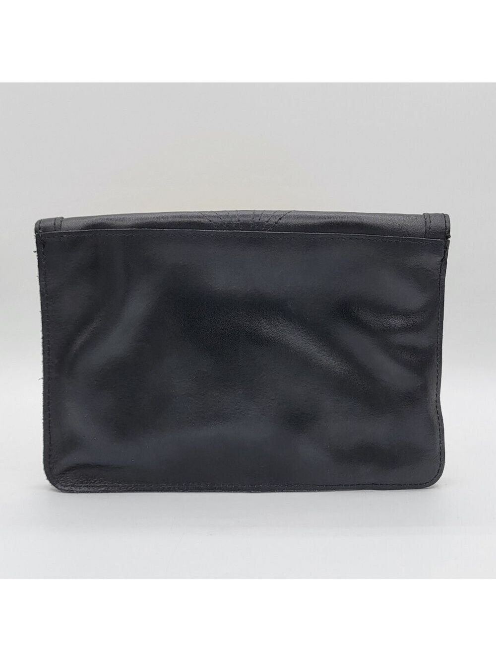 Vintage Black Leather Clutch Handbag #2758 - Picture 5 of 14
